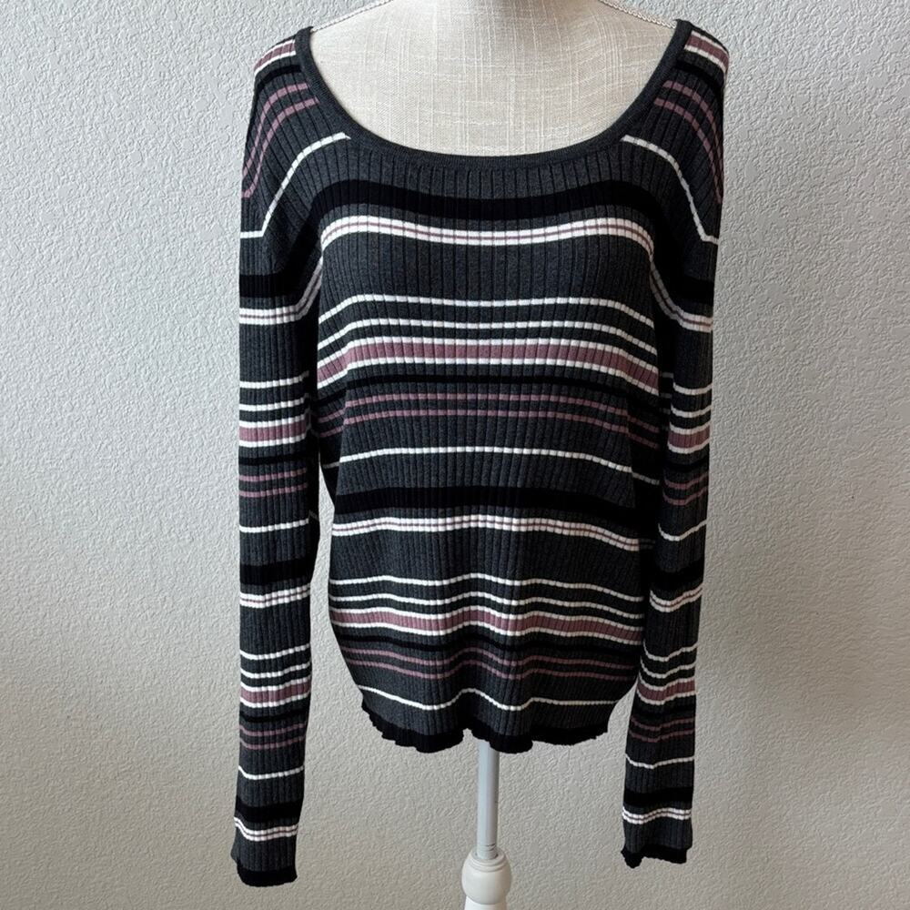 Liz Claiborne Striped Black Pink Women's Sweater Base Layer Casual NWT XL